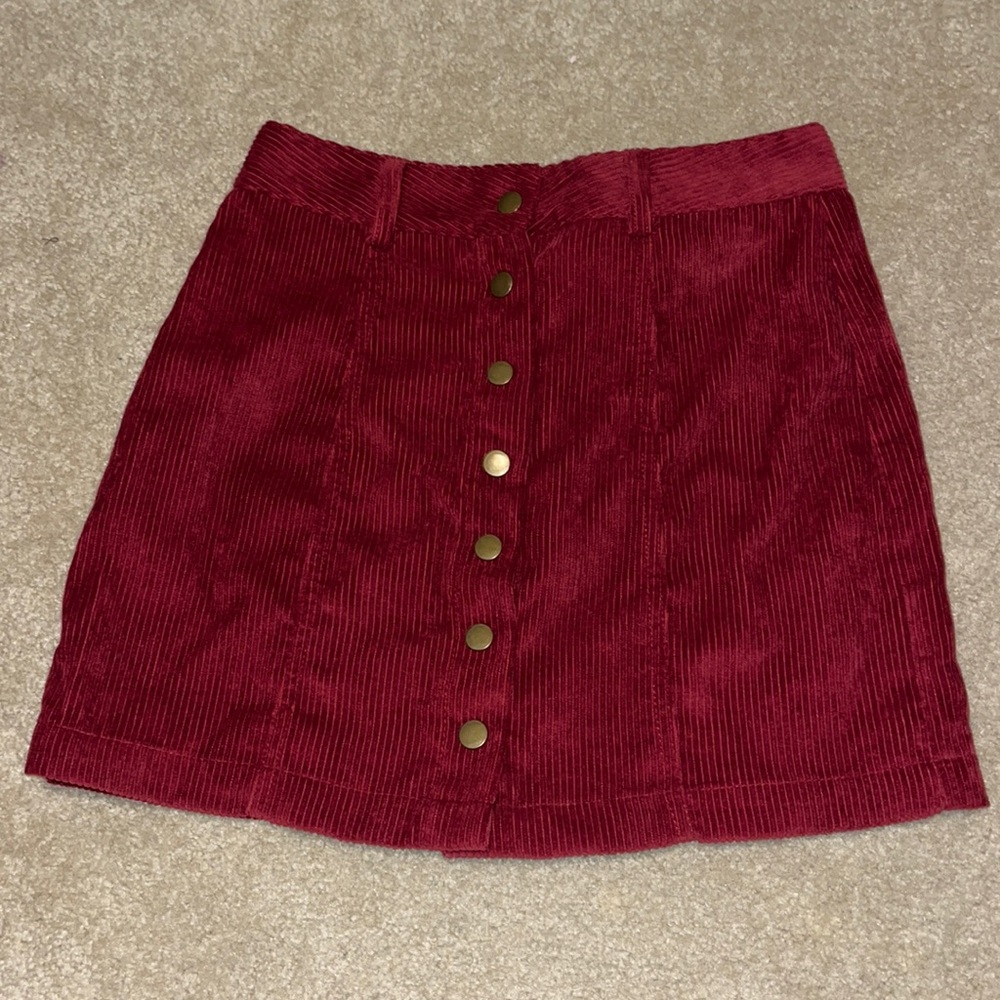 Red corduroy button up skirt